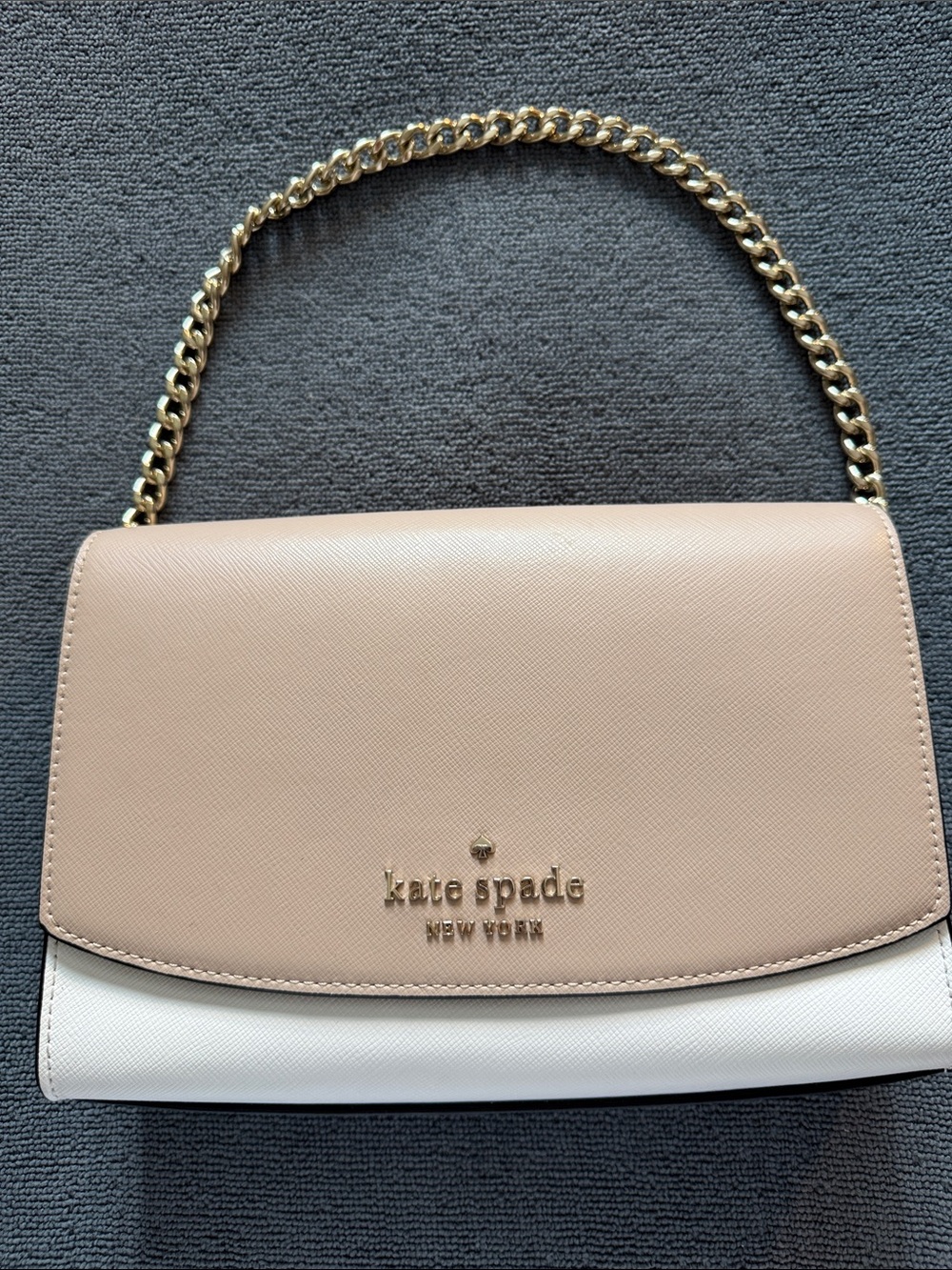 kate spade Two-Tone Cream and White Leather Shoulder Bag with Gold Chain